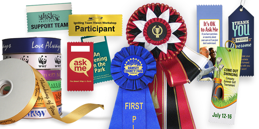 Various custom ribbons, personalized for any event.