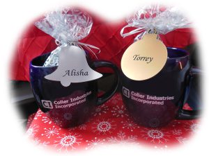 coller industries incorporated annual employee christmas party with fun prizes and holiday mugs and name tags