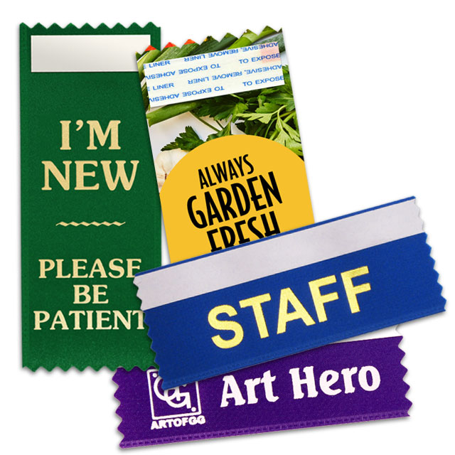 Badge ribbons for conferences, conventions and other gatherings.