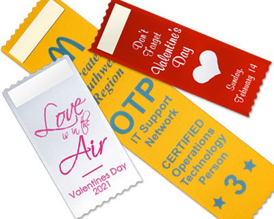  Red, yellow and pink special for valentines custom graphic badge ribbons with tape on the front.