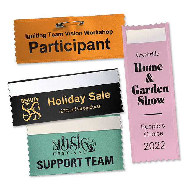 Add custom text and logos to badge ribbons.