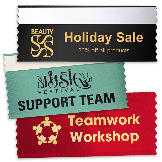 Add custom text and logos to badge ribbons.