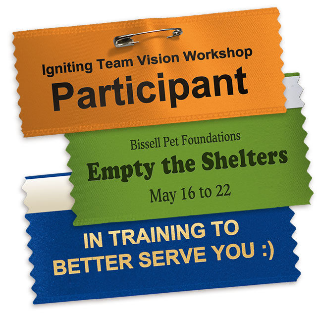 Add custom text and logos to badge ribbons.