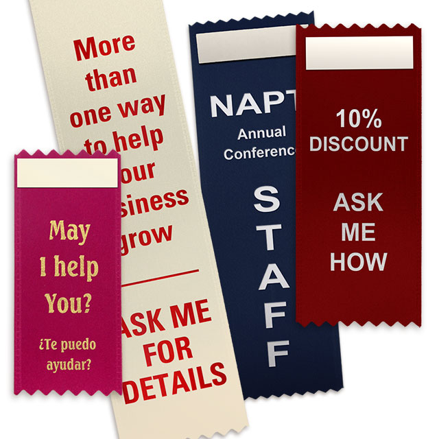 Add custom text and logos to vertical badge ribbons.