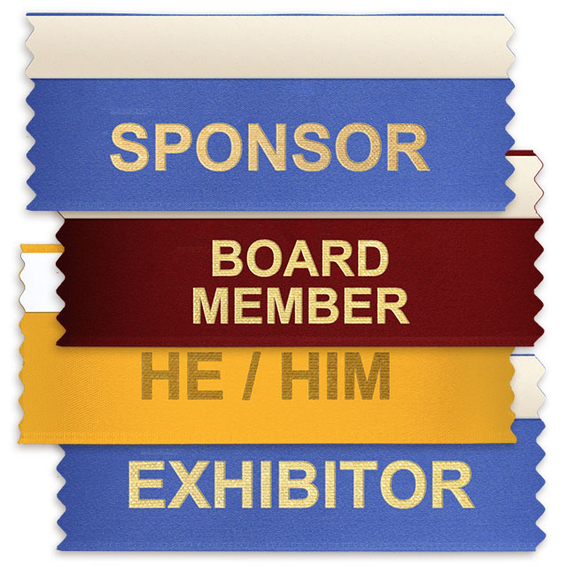 Various badge ribbons with stock titles.