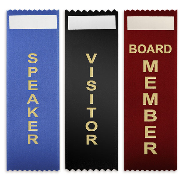 Various vertical badge ribbons with stock titles.