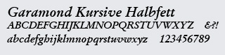 Garamond-Kursive font selected.