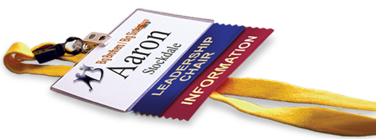 badge ribbons added to a badge holder or name tag to market your brand