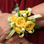 satin face ribbon used for a corsage at a wedding