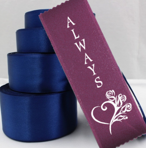 nave blue ribbon rolls and burgandy badge ribbons for a fall wedding