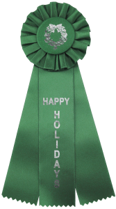 custom rosette ribbons are a great prize at any holiday party