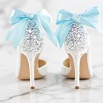 add something blue and keep in line with wedding traditions using custom ribbons on shoes