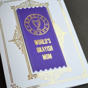 badge ribbons on greeting cards for mother's day and father's day