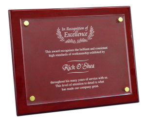 Rosewood and Floating Acrylic Plaques are perfect for any retirement gift.