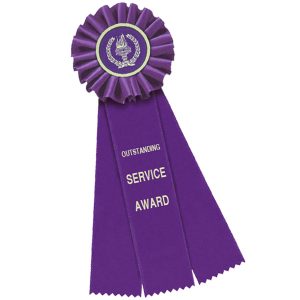 Custom rosette ribbon with a message of outstanding service is a great way to acknowledge success.