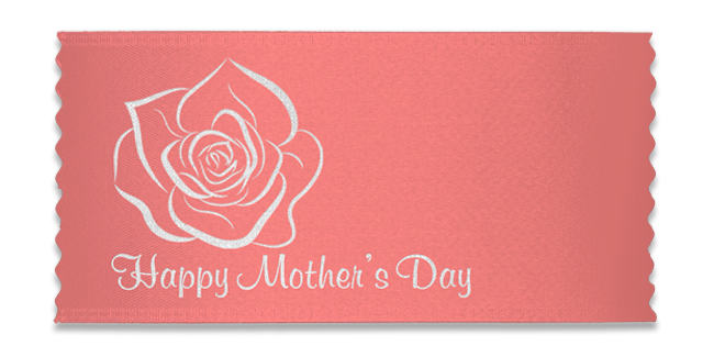 Custom badge ribbon with imprinted text for Mother's Day for product packaging.