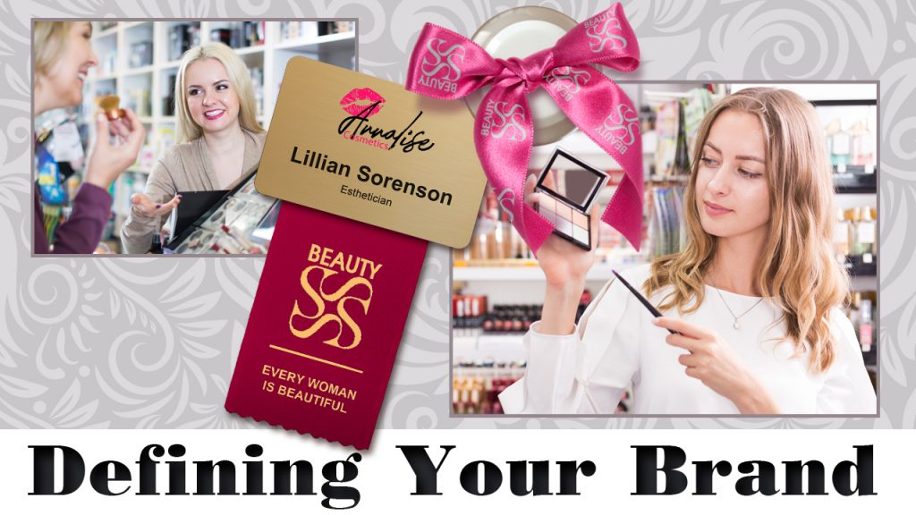 Defining your brand with custom ribbon rolls, badge ribbons and name tags branded with your business logo and name.