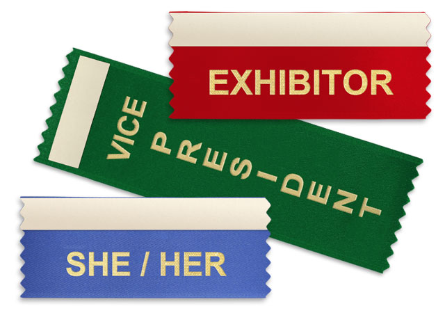 Badge ribbons with stock titles