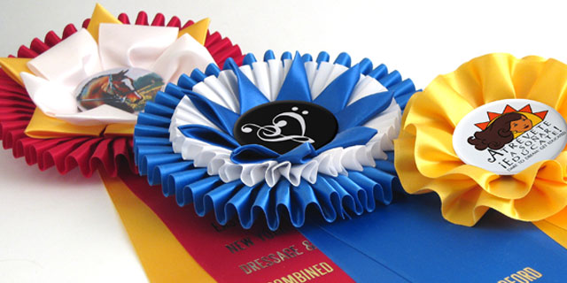 Custom rosettes for fairs and contests.