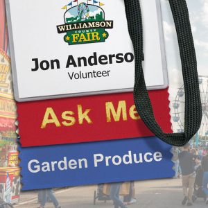 Badge ribbons being used at a fair
