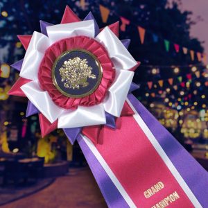 Rosette ribbon being used at a fair
