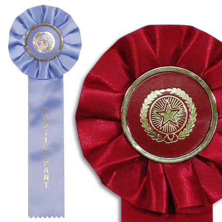 Single streamer rosettes with a unique star center are available in a variety of titles.