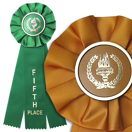 Triple streamer victory rosette ribbons are available in a variety of titles