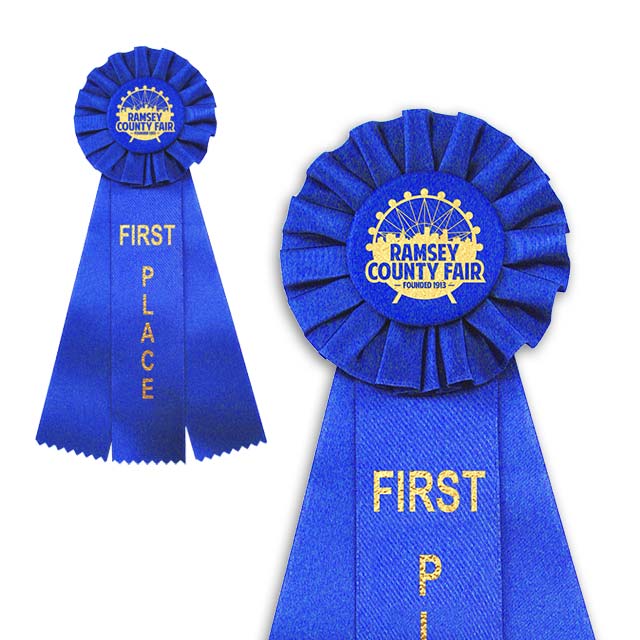 Custom text and graphics on ideal rosette ribbons.