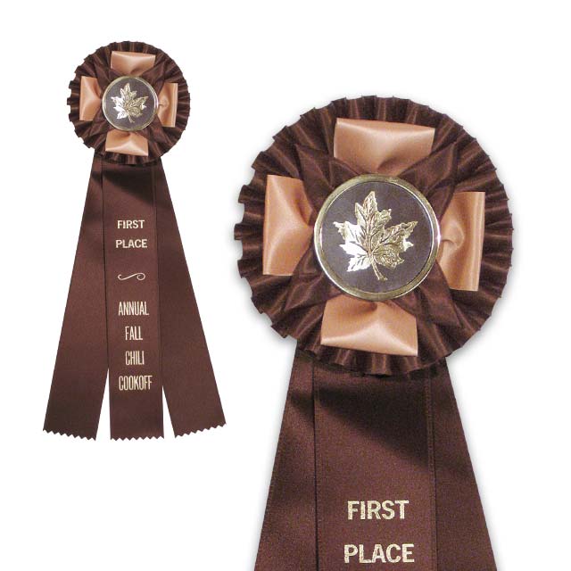 Brown and tan triple streamer on a Iverson rosette.